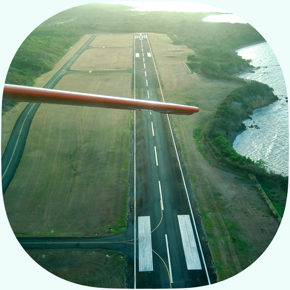 Looking back and down at a runway